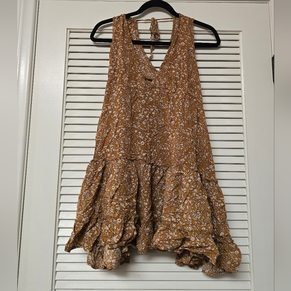 Millibon- Floral Ruffle Bohemian Lightweight Sleeveless Dress With Tie Back